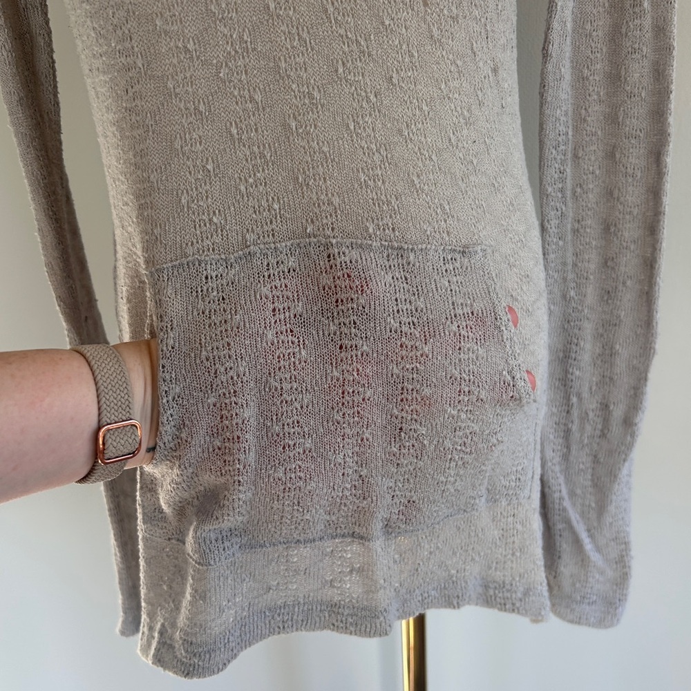 Y2K VOLCOM Hooded Sheer Open Knit V-Neck Long Sleeve Top Indie Grunge Skater M/L - Picture 6 of 16